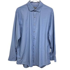 Kenneth Cole Reaction Shirt 17 32/33 Slim Fit Steel blue with Dots